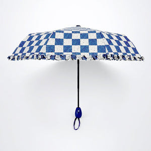 Little Surprise Box Navy Frills Checks Umbrella | The Mom Store - Monsoon Wear