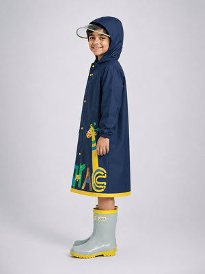 Little Surprise Box Navy Giraffe Raincoat | The Mom Store - 2XL Kids Raincoat