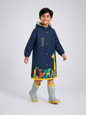 Little Surprise Box Navy Giraffe Raincoat | The Mom Store - 2XL Kids Raincoat