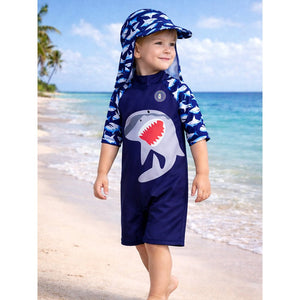 Little Surprise Box Navy Shark Swimwear Set + Long Cap, Wash Bag & Detergent - 2 - 3 Years Kids Swimwear