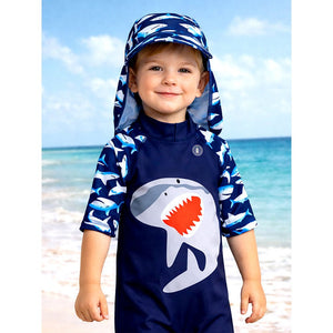 Little Surprise Box Navy Shark Swimwear Set + Long Cap, Wash Bag & Detergent - 2 - 3 Years Kids Swimwear