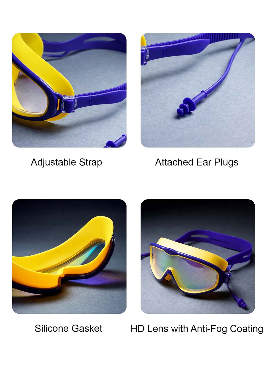 Little Surprise Box Navy & Yellow Anti - Fog UV Protection Leakproof Swim Goggles for Kids, 7–15 Years - Swim Goggles