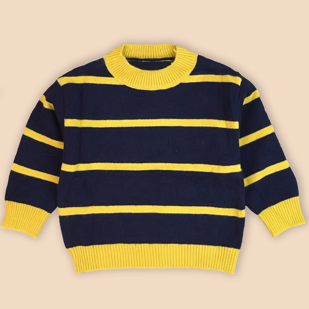 Little Surprise Box Navy & Yellow Stripes Cardigan with Muffler, Winter Cardigan Sweater for Kids - 4 - 5 Years Kids Sweater