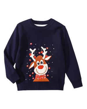 Little Surprise Box NavyBlue Big Reindeer Face Cardigan Sweater-7-8 Y - Kids Winter Wear