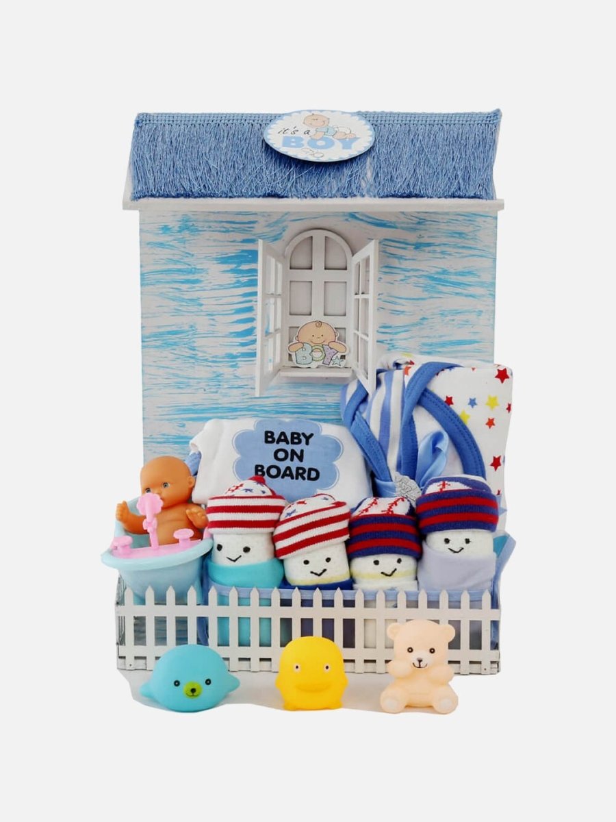 Little Surprise Box- New Born Baby Picket Fence House Gift Hamper Set - LSB-NBH-FENBLU