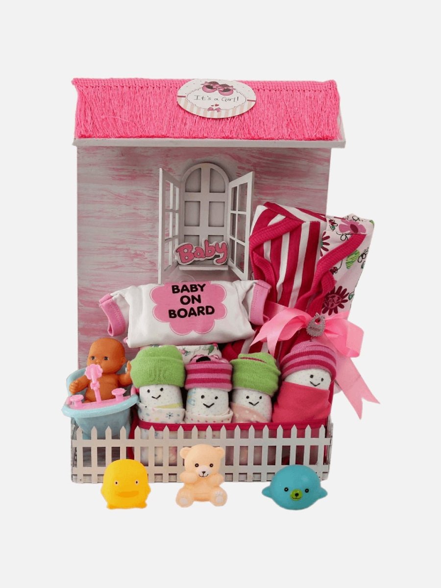 Little Surprise Box- New Born Baby Picket Fence House Gift Hamper Set - LSB-NBH-FENPNK
