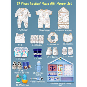 Little Surprise Box Newborn Baby Wooden Nautical House Gift Hamper - Blue Baby Gift Sets