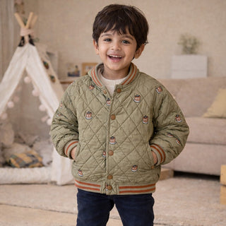 Little Surprise Box Olive Brown Tiny Bear Quilted Sherpa Winter Jacket for Kids - 2 - 3Y Kids Sweater