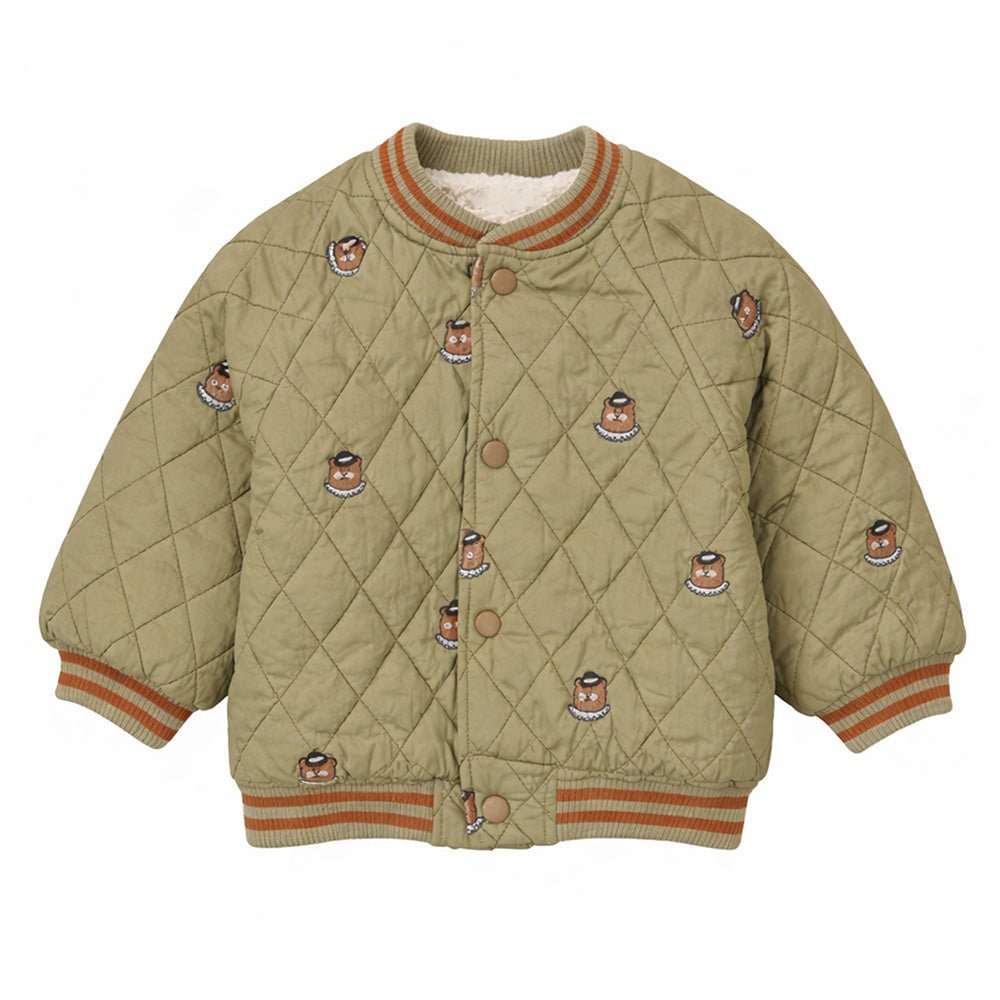 Little Surprise Box Olive Brown Tiny Bear Quilted Sherpa Winter Jacket for Kids - 2 - 3Y Kids Sweater