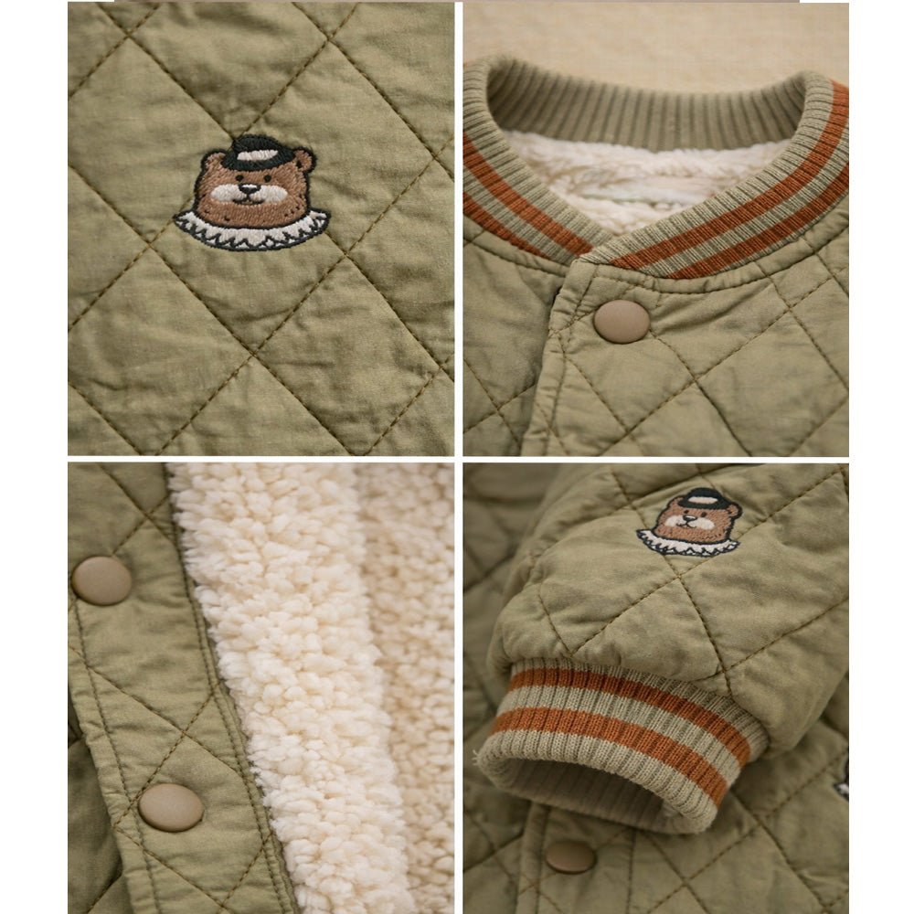 Little Surprise Box Olive Brown Tiny Bear Quilted Sherpa Winter Jacket for Kids - 2 - 3Y Kids Sweater