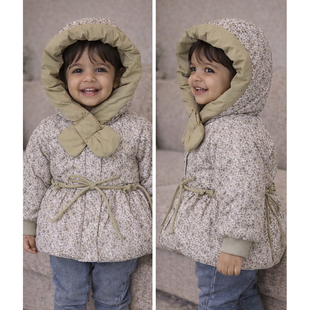 Little Surprise Box Olive & Cream Floral Printed Hooded Winter Jacket for Kids - 4 - 5Y Kids Sweater