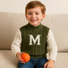 Little Surprise Box Olive Letter “M” Cable - Knit , Christmas Cardigan Winter Sweater for Kids - 2 - 3 Years Christmas Sweater