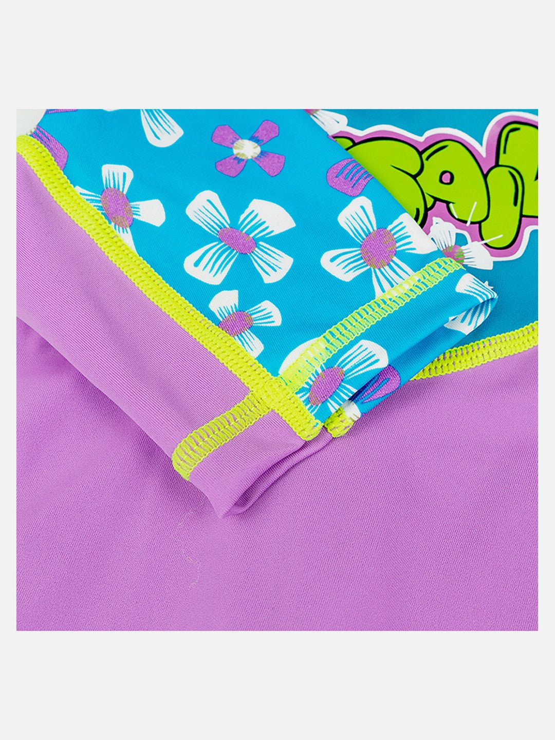 Little Surprise Box One piece Knee Length Kids Swimwear Purple & Blue Floral Print, UPF 50+ with Cap - LSB - SW - Floralpurpl - Knee - S