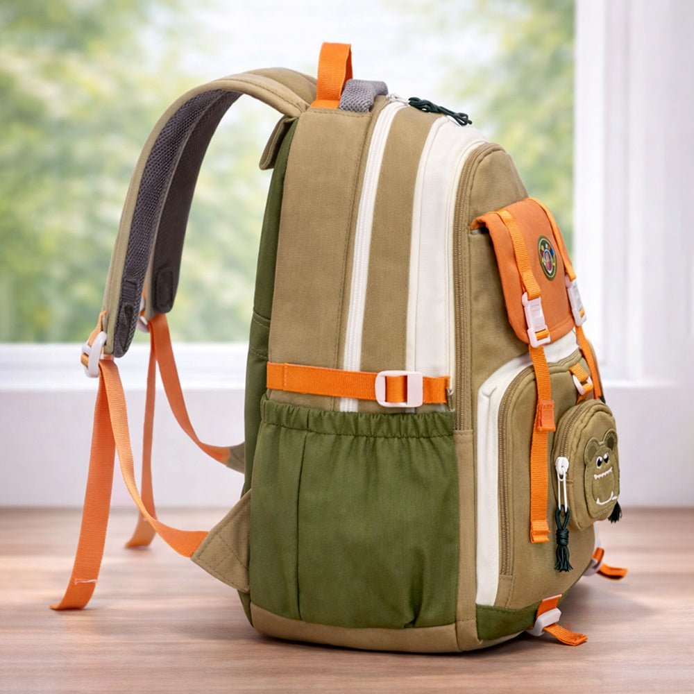 Little Surprise Box Orange, Brown & Green Color - Block with Character Pouch School Backpack for Kids - School Bag
