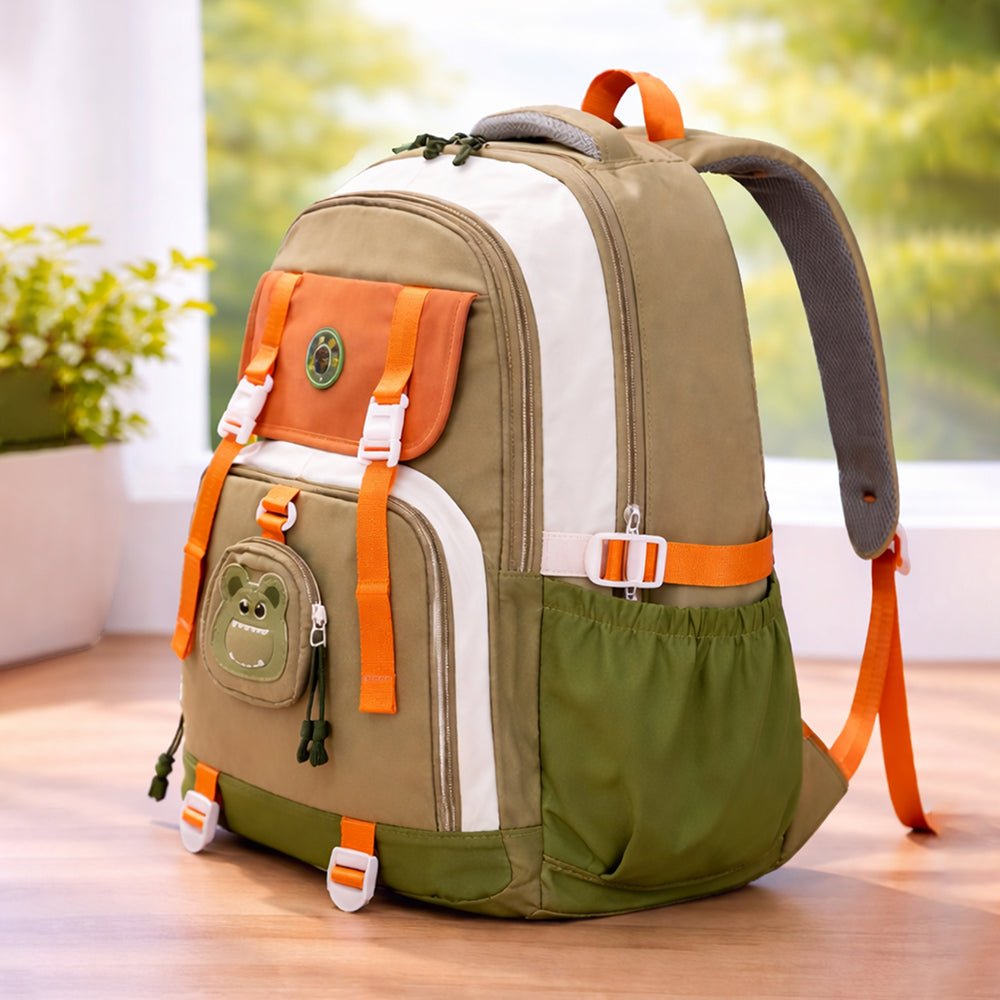 Little Surprise Box Orange, Brown & Green Color - Block with Character Pouch School Backpack for Kids - School Bag