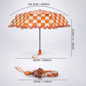 Little Surprise Box Orange Frills Checks Umbrella | The Mom Store - Monsoon Wear
