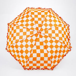 Little Surprise Box Orange Frills Checks Umbrella | The Mom Store - Monsoon Wear