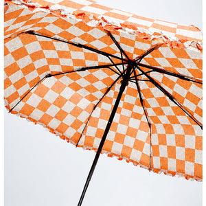 Little Surprise Box Orange Frills Checks Umbrella | The Mom Store - Monsoon Wear