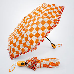 Little Surprise Box Orange Frills Checks Umbrella | The Mom Store - Monsoon Wear