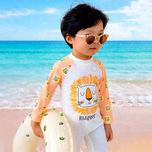 Little Surprise Box Orange Roar Lion Kids Swimwear Set + Hat, Wash Bag & Detergent - 3 - 4 Years Kids Swimwear