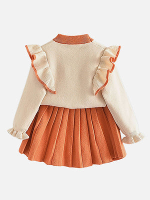 Little Surprise Box Orange Ruffled Shoulder 2 pcs Sweatshirt & Skirt Winterwear set for Girls - LSB - 2PCSKRT - ORNGERUFFLE - 2 - 3Y