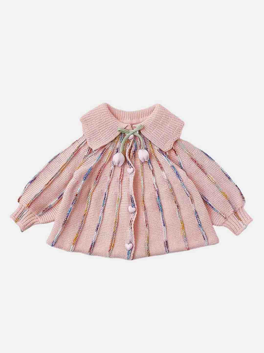 Little Surprise Box Oversized Peach Tulips Knitted Warmer Sweater with matching Hairclip - LSB - CARDI - PCHTULIP - 2 - 3Y