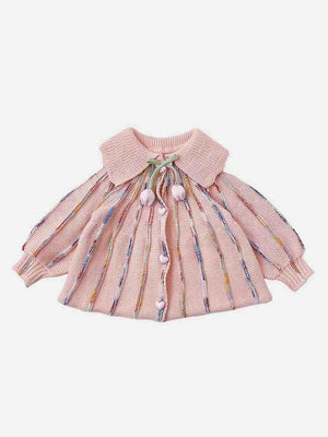 Little Surprise Box Oversized Peach Tulips Knitted Warmer Sweater with matching Hairclip - LSB - CARDI - PCHTULIP - 2 - 3Y