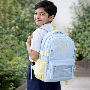 Little Surprise Box Pastel Blue Bow Multi - Pocket School Backpack for Kids & Teens - School Bag