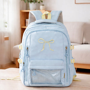 Little Surprise Box Pastel Blue Bow Multi - Pocket School Backpack for Kids & Teens - School Bag