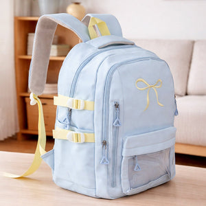 Little Surprise Box Pastel Blue Bow Multi - Pocket School Backpack for Kids & Teens - School Bag