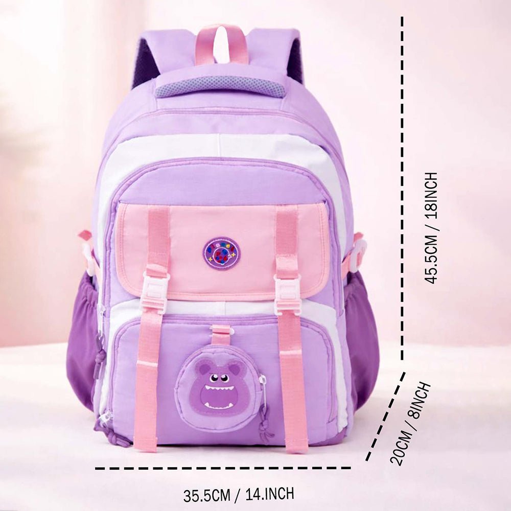 Little Surprise Box Pastel Purple & Pink Color - Block with Character Pouch School Backpack for Kids - School Bag