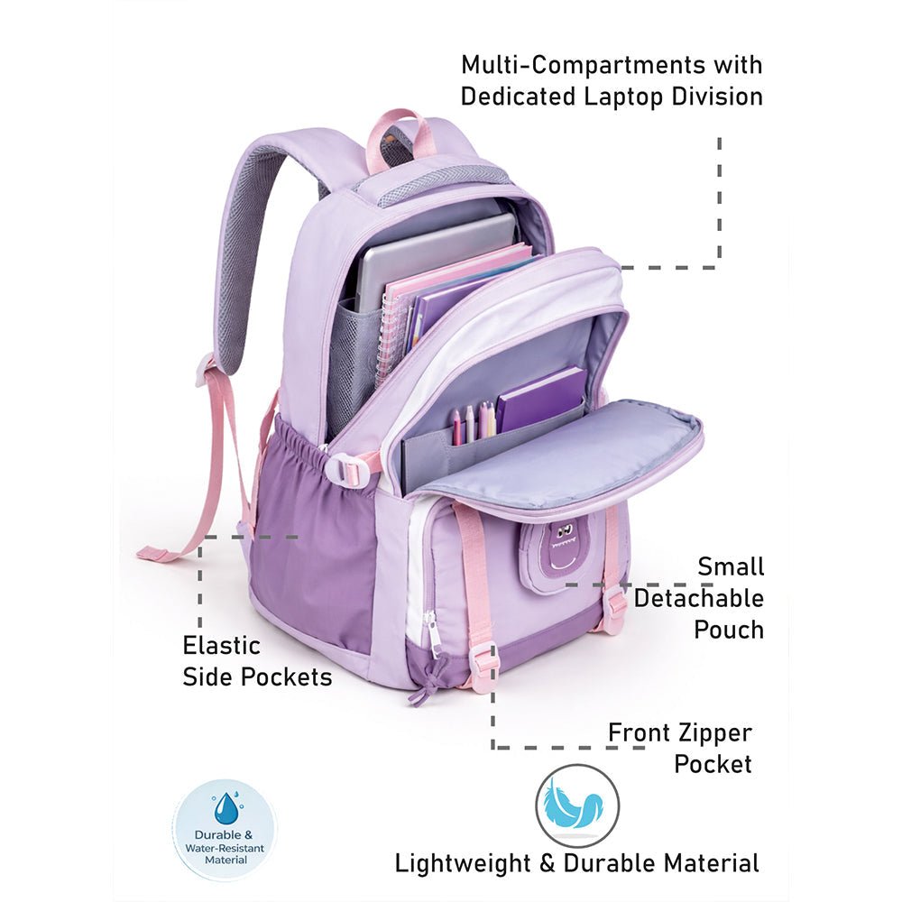 Little Surprise Box Pastel Purple & Pink Color - Block with Character Pouch School Backpack for Kids - School Bag