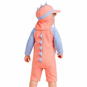 Little Surprise Box Peach & Blue Spiked Dino Swimwear Set + Long Cap, Wash Bag & Detergent - 3 - 4 Years Kids Swimwear