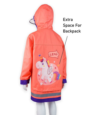 Little Surprise Box, Peach Donut unicorn knee length raincoat for kids - LSB - RC - PCHDONUT - UNI - LK - S