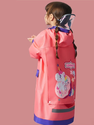 Little Surprise Box, Peach Donut unicorn knee length raincoat for kids - LSB - RC - PCHDONUT - UNI - LK - S