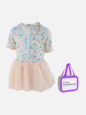 Little Surprise Box Peach & Green Small Floral Tutu Style Swimwear for Toddlers & Kids - LSB-SW-SMLFLRPCHTUTU100