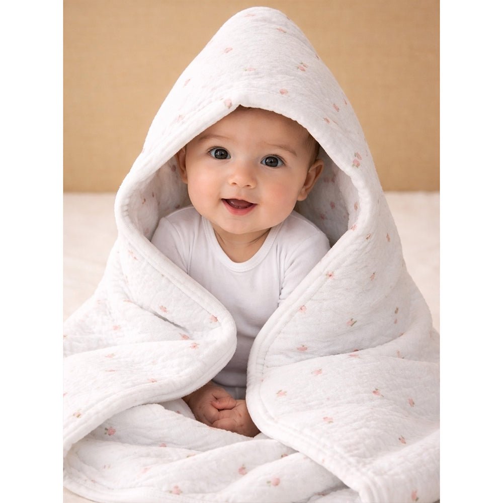 Little Surprise Box Peach Quilted Cotton Winter Baby Wrapper with Hood - Baby Blanket