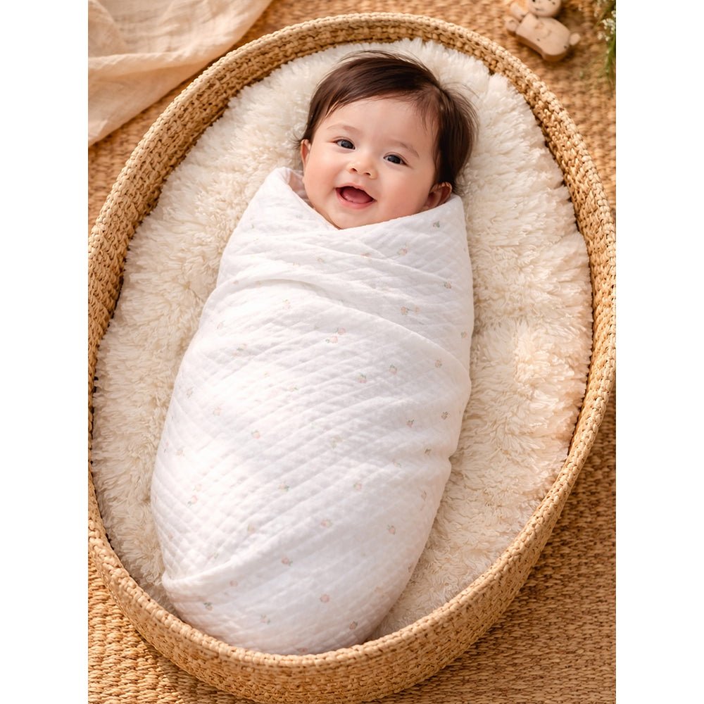 Little Surprise Box Peach Quilted Cotton Winter Baby Wrapper with Hood - Baby Blanket