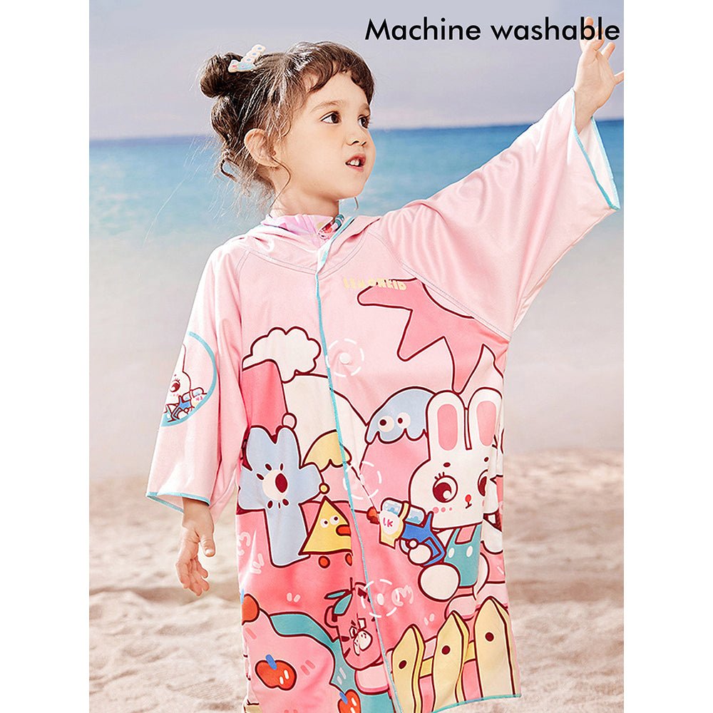 Little Surprise Box Pink Bunny Lightweight Microfibre Hooded Swim Poncho/ beach coverup towel for Kids - LSB-SW-PNCHOBUNY100