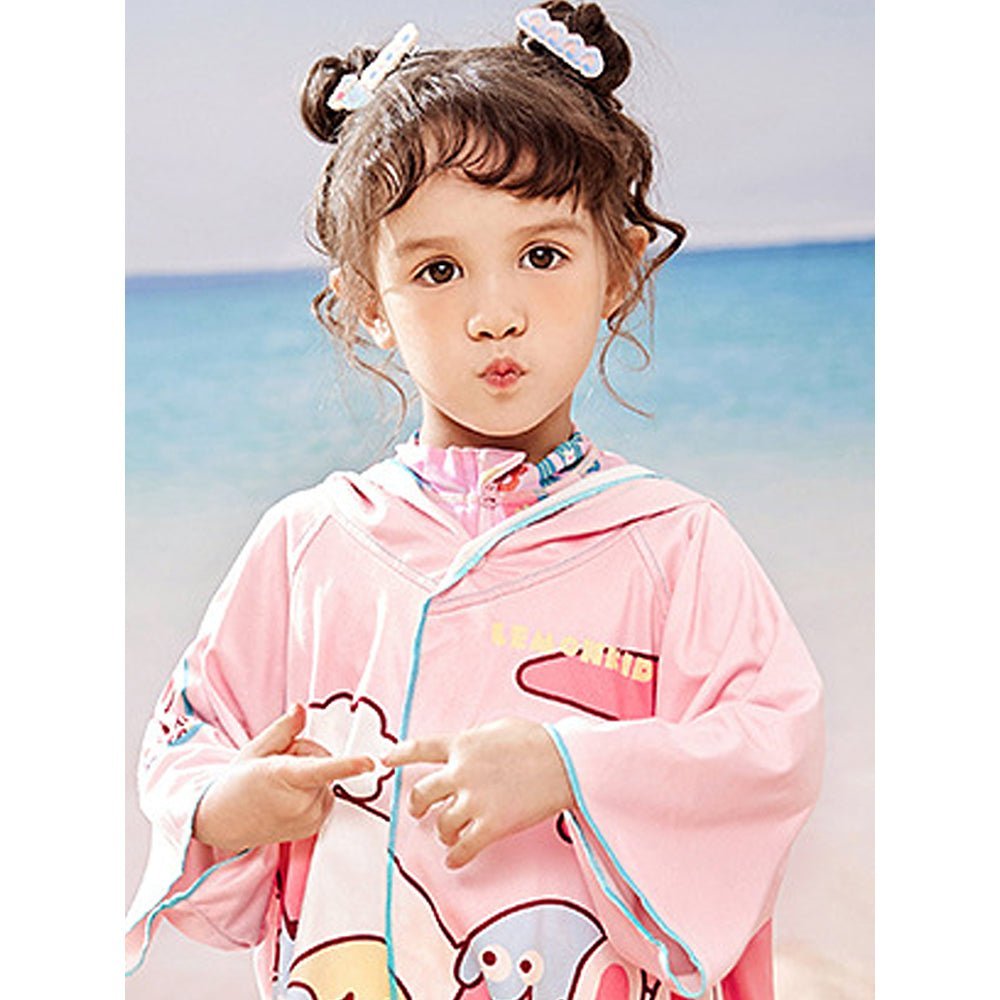 Little Surprise Box Pink Bunny Lightweight Microfibre Hooded Swim Poncho/ beach coverup towel for Kids - LSB-SW-PNCHOBUNY100