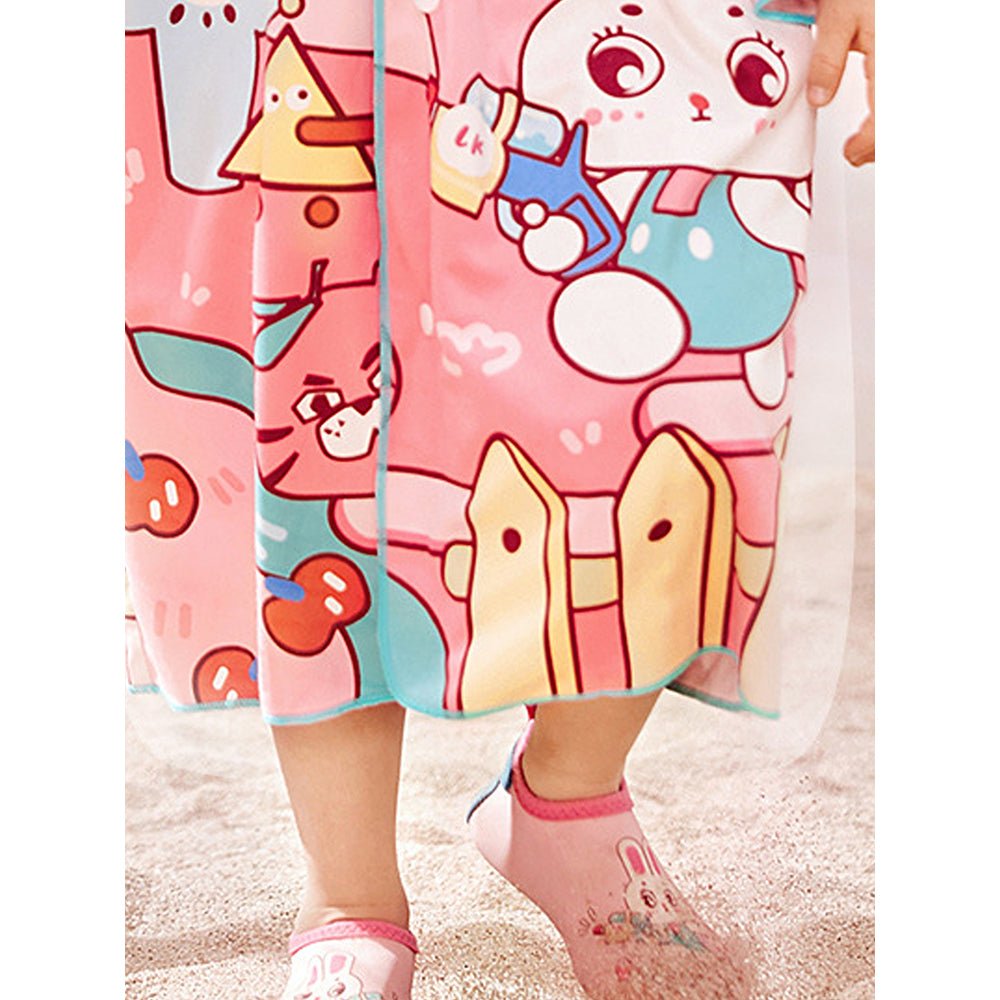 Little Surprise Box Pink Bunny Lightweight Microfibre Hooded Swim Poncho/ beach coverup towel for Kids - LSB-SW-PNCHOBUNY100