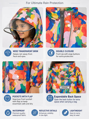 Little Surprise Box Pink Car Print Raincoat | The Mom Store - S Kids Raincoat