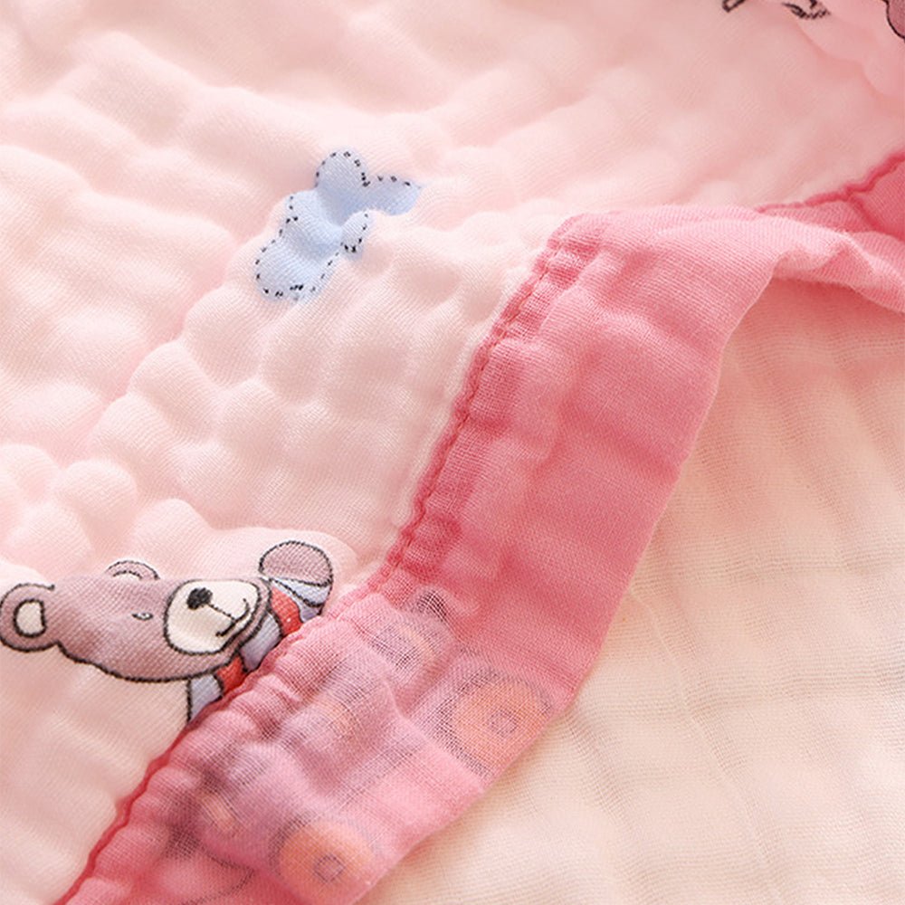 Little Surprise Box Pink Cart Teddy Muslin Baby Blanket with Pouch - Baby Blanket