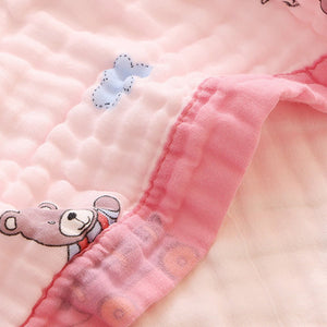 Little Surprise Box Pink Cart Teddy Muslin Baby Blanket with Pouch - Baby Blanket
