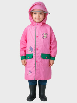 Little Surprise Box, Pink easter bunny knee length raincoat for kids - LSB - RC - EASTR - BUNY - LK - S