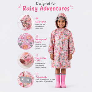 Little Surprise Box Pink Floral Raincoat | The Mom Store - M Kids Raincoat