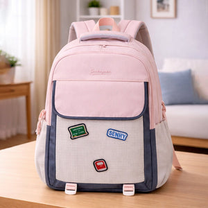 Little Surprise Box Pink & Grey Badge styled School Backpack for Kids & Teens - School Bag