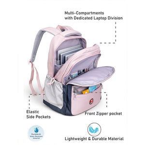 Little Surprise Box Pink & Grey Badge styled School Backpack for Kids & Teens - School Bag