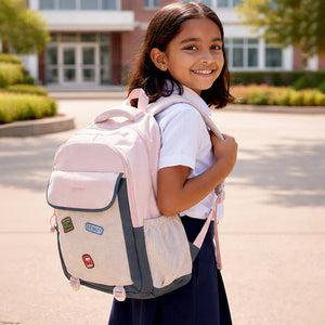 Little Surprise Box Pink & Grey Badge styled School Backpack for Kids & Teens - School Bag