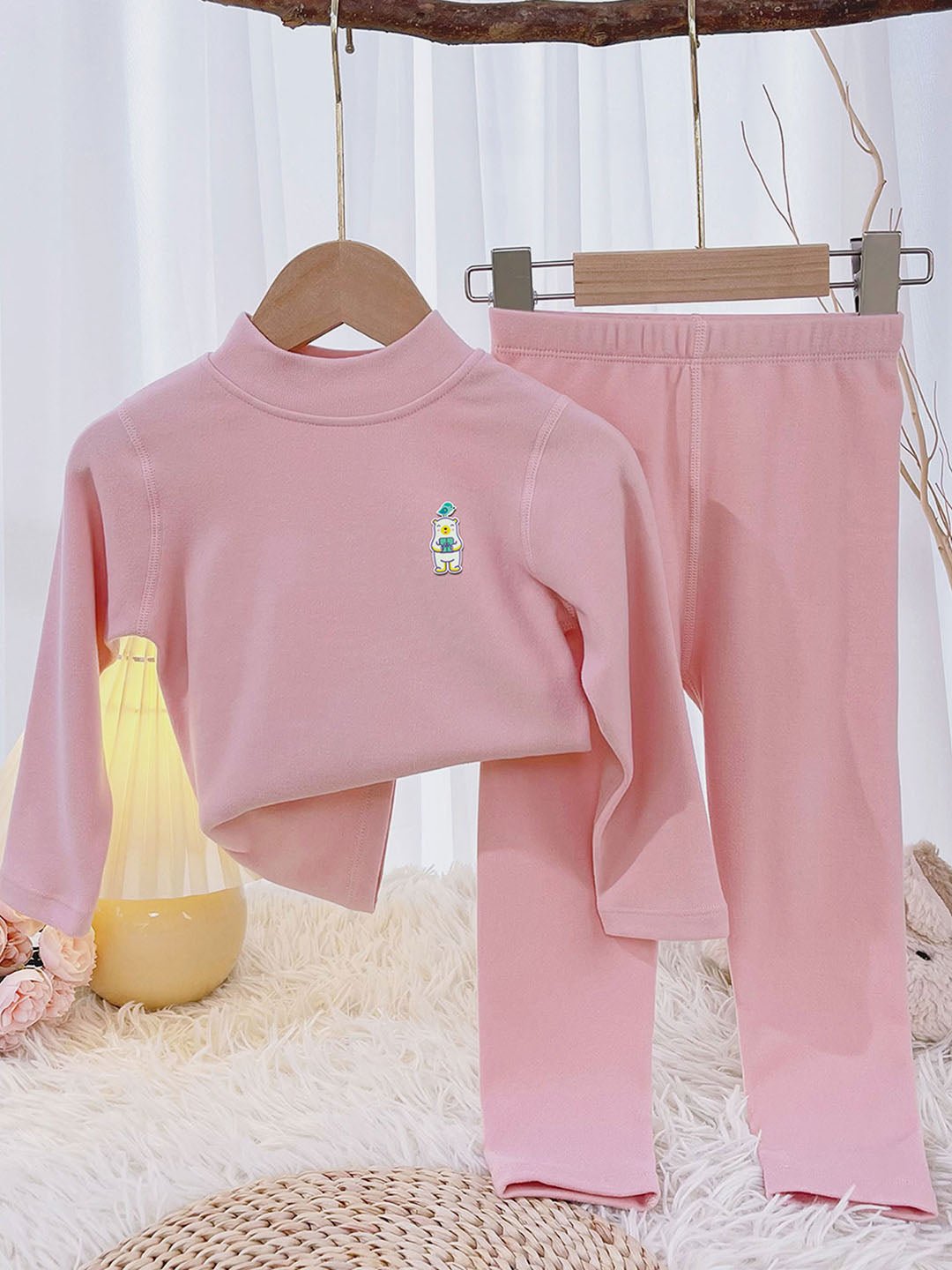 Little Surprise Box Pink Kelly Crew Neck Upper & Lower Body Thermal Winter Warmers For Kids - Set Of 2 Pcs - LSB - THM - PNKKELLY - 2 - 3YR